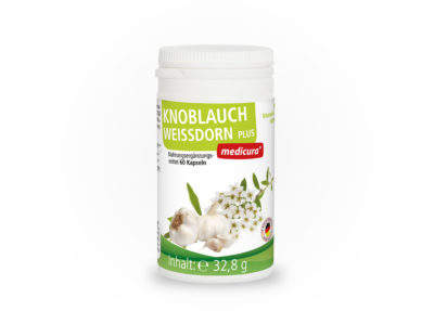 medicura_naturprodukte-Arginin-Antioxidantien_333-Knoblauch-Weissdorn-plus_60Kapseln