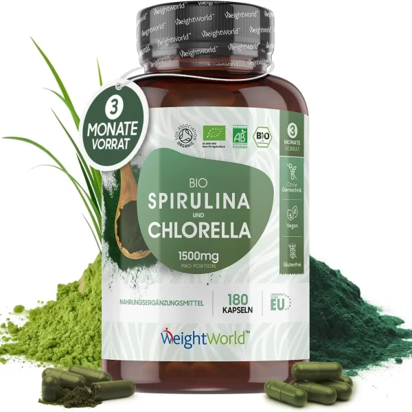 Spirulina cu Chlorella Organica  1740 mg 240 capsule– puterea naturii pentru sănătatea ta biomed.md chisinau moldova
