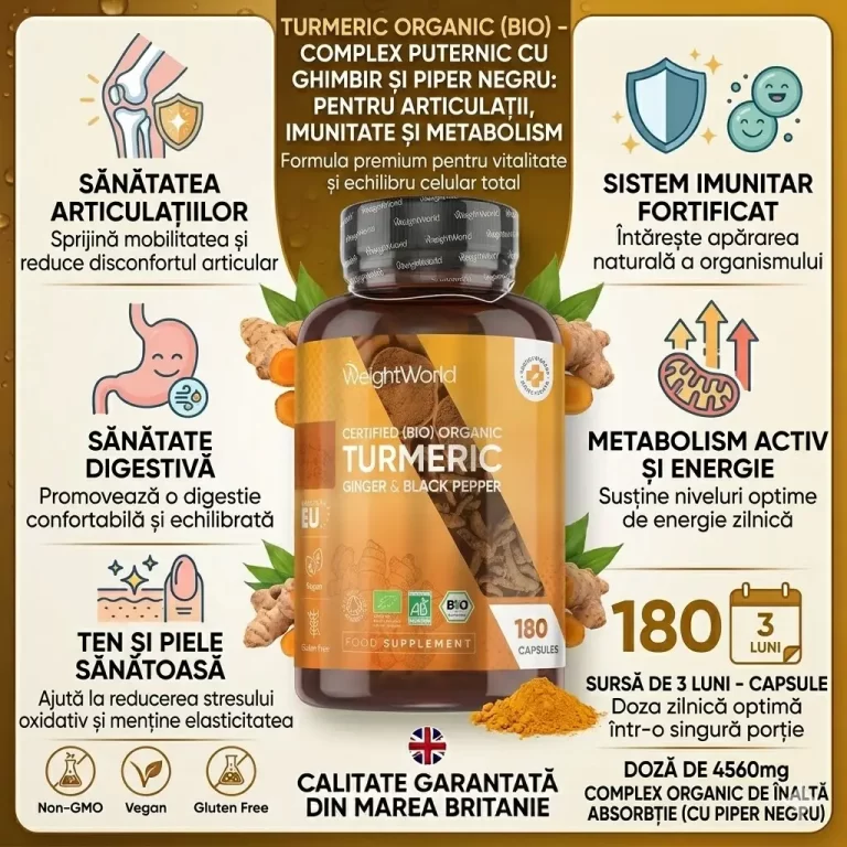 Turmeric Organic cu Piper negru - 4320mg 180 capsule  – Puterea Naturii pentru Sănătatea Ta biomed.md chisinau moldova