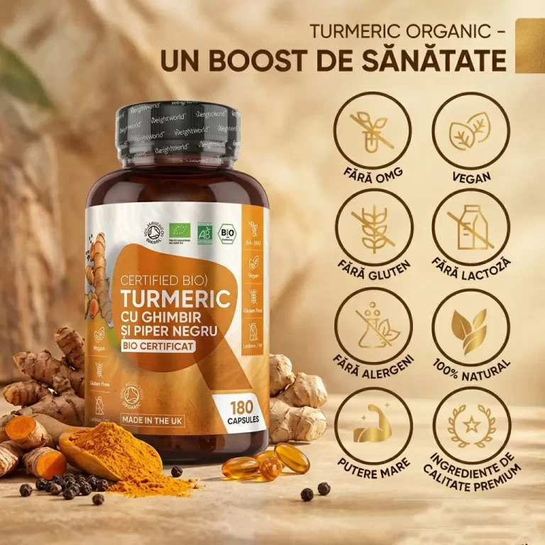 Turmeric Organic cu Piper negru - 4320mg 180 capsule  – Puterea Naturii pentru Sănătatea Ta biomed.md chisinau moldova