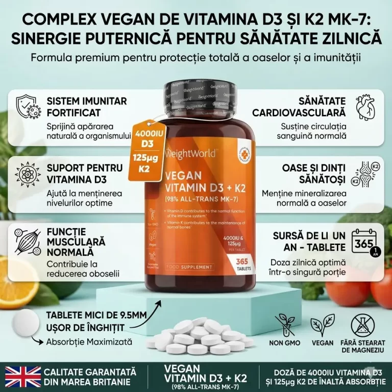 Vitamina D3 4000UI + K2 , 365 comprimate Susținere Esențială pentru Oase, Musculatură și Imunitate pentru 1 an intreg. biomed.md chisisnau moldova