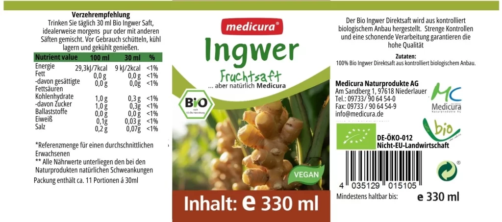 1510 medicura ingwer saft 330ml 1