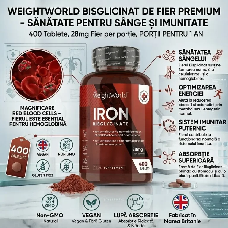 Fier Bisglicinat – Vitamine Fier 28 mg  (400 tablete, aprox. 6 luni). Produs in UK. Calitate Premium. chisinau Moldova. Cel mai mare magazin de sanatate din Moldova.
