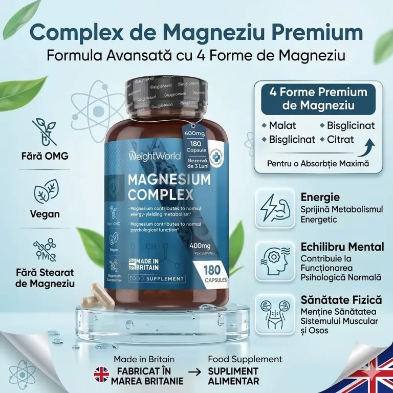 Magneziu Complex 4 în 1 este un supliment premium care combină 4 forme avansate de magneziu într-o singură formulă: bisglicinat, citrat, malat și taurat. biomed.md chisinau moldova