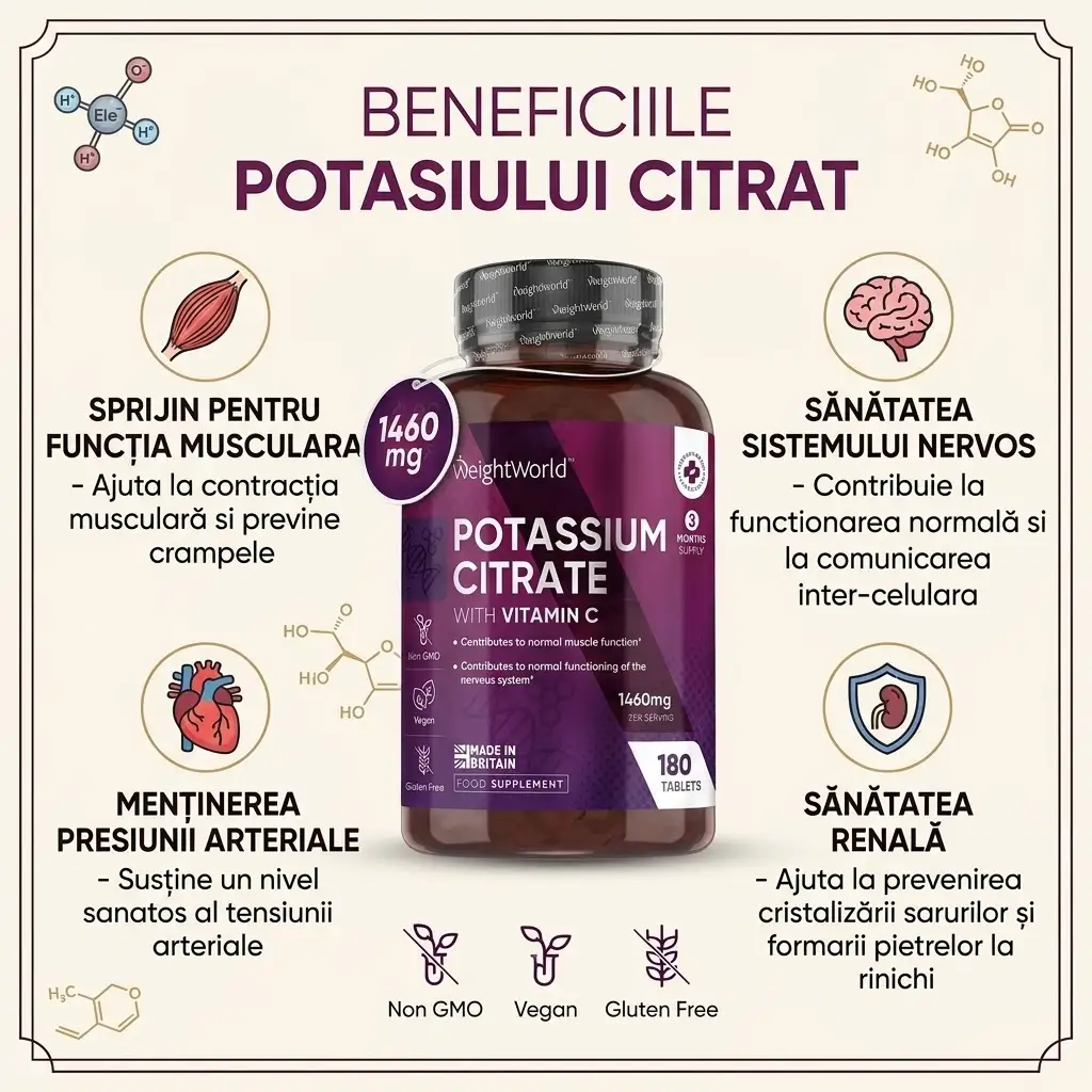 Potassium Citrate 2345 mg + Vitamina C – 270 tablete